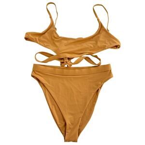 Dippin’ Daisy’s Nude Cut Out Bikini Top & Bottom Set Size Medium New